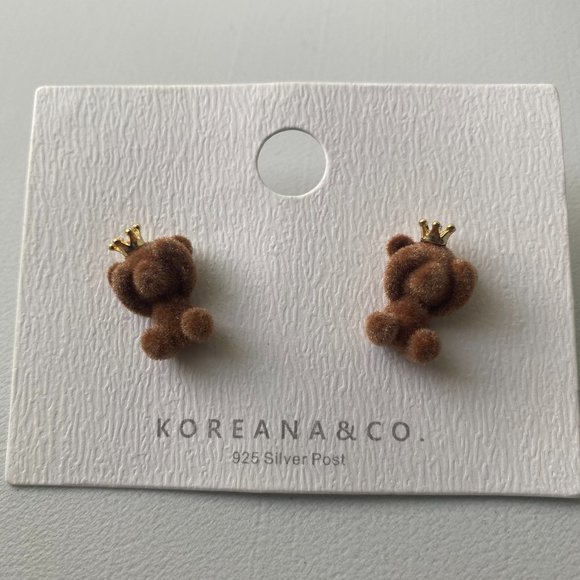 Koreana & Co. Teddy Bear With Crown Earrings - 925 Silver - Picture 1 of 4